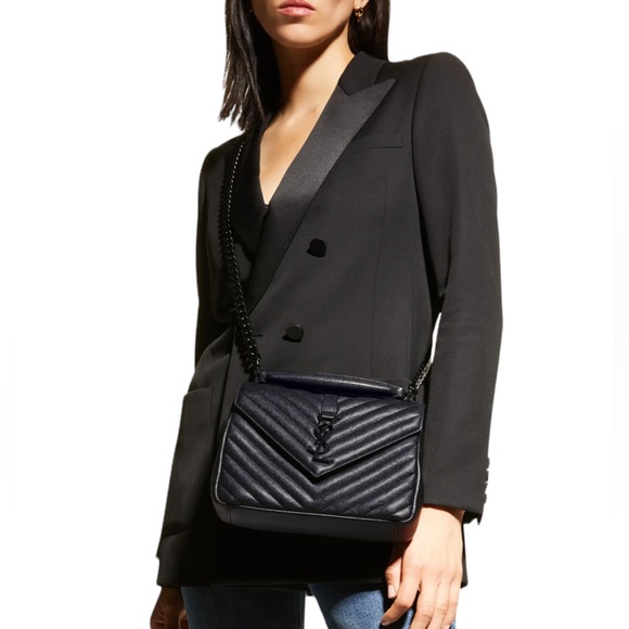 Yves Saint Laurent Handbags - LIKE NEW AUTHENTIC Saint Laurent Black College Medium Flap YSL Handbag